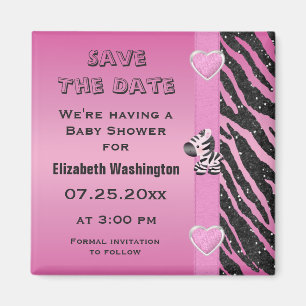 Zebra & Hearts Baby Shower Save the Date Magnet