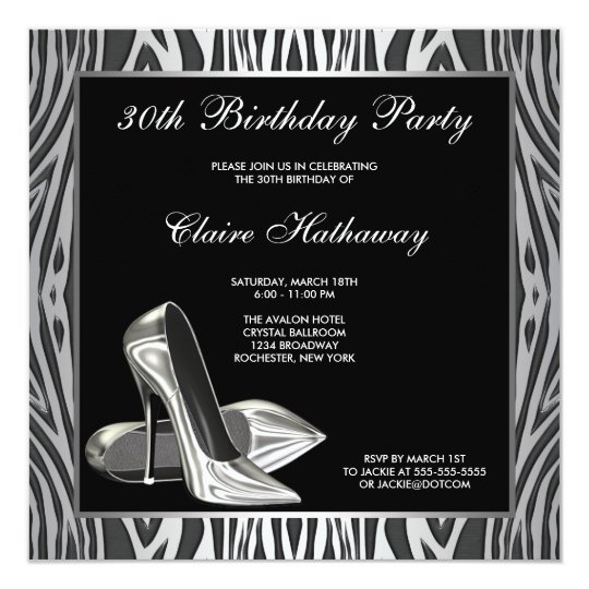 Zebra High Heel Womans 30th Birthday Party Card