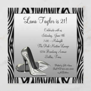 Zebra High Heels Womans Birthday Party Invitation