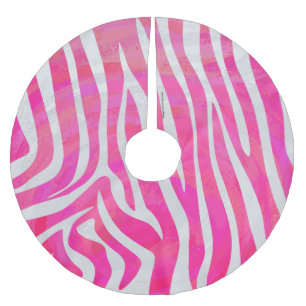 Zebra Hot Pink and White Print Brushed Polyester Tree Skirt