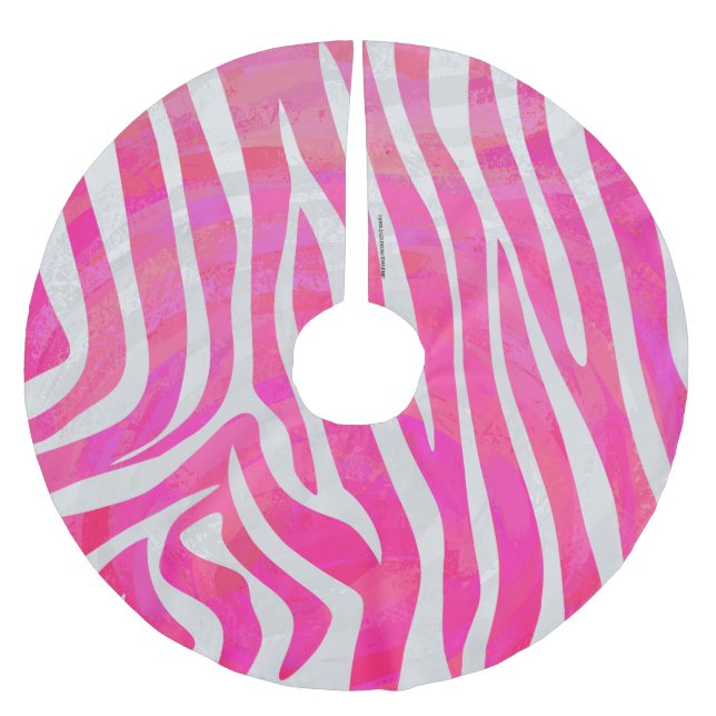 Zebra Hot Pink and White Print Brushed Polyester Tree Skirt (Front)