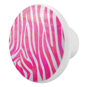 Zebra Hot Pink and White Print Ceramic Knob