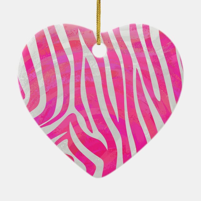 Zebra Hot Pink and White Print Ceramic Ornament (Back)