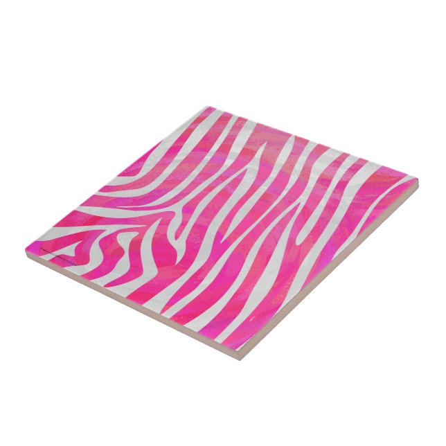 Zebra Hot Pink and White Print Ceramic Tile (Side)