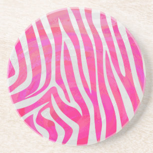 Zebra Hot Pink and White Print Coaster