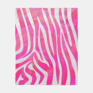 Zebra Hot Pink and White Print Fleece Blanket