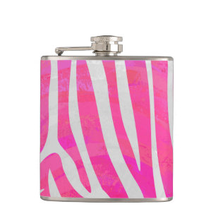 Zebra Hot Pink and White Print Hip Flask