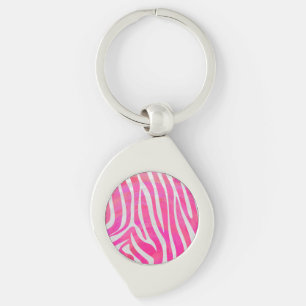 Zebra Hot Pink and White Print Key Ring