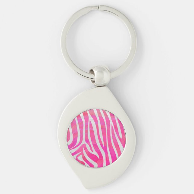 Zebra Hot Pink and White Print Key Ring (Front)