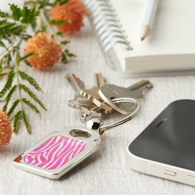 Zebra Hot Pink and White Print Key Ring (Side)