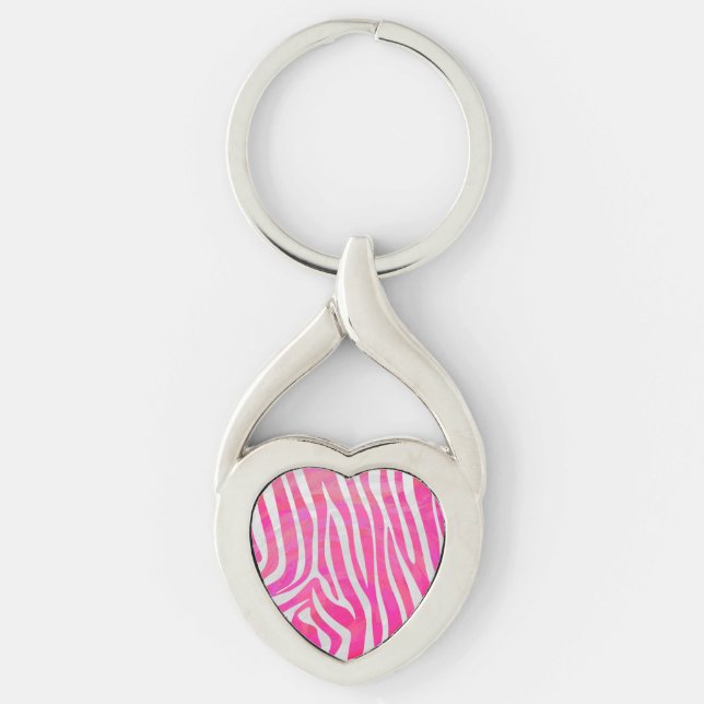 Zebra Hot Pink and White Print Key Ring (Front)