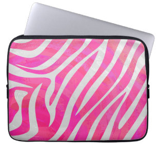Zebra Hot Pink and White Print Laptop Sleeve