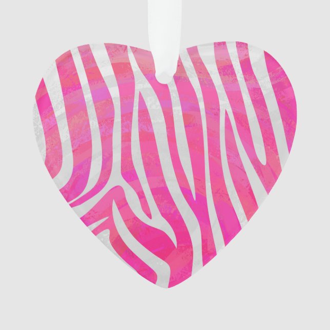 Zebra Hot Pink and White Print Ornament (Front)