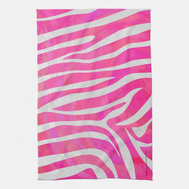 Zebra Hot Pink and White Print Tea Towel (Vertical)