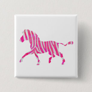 Zebra Hot Pink and White Silhouette 15 Cm Square Badge