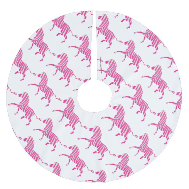 Zebra Hot Pink and White Silhouette Brushed Polyester Tree Skirt (Front)
