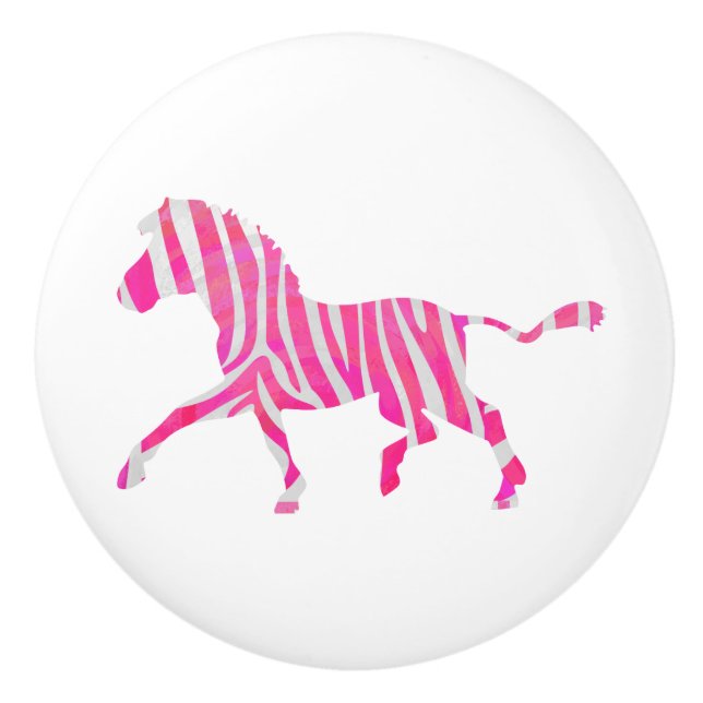 Zebra Hot Pink and White Silhouette Ceramic Knob (Front)