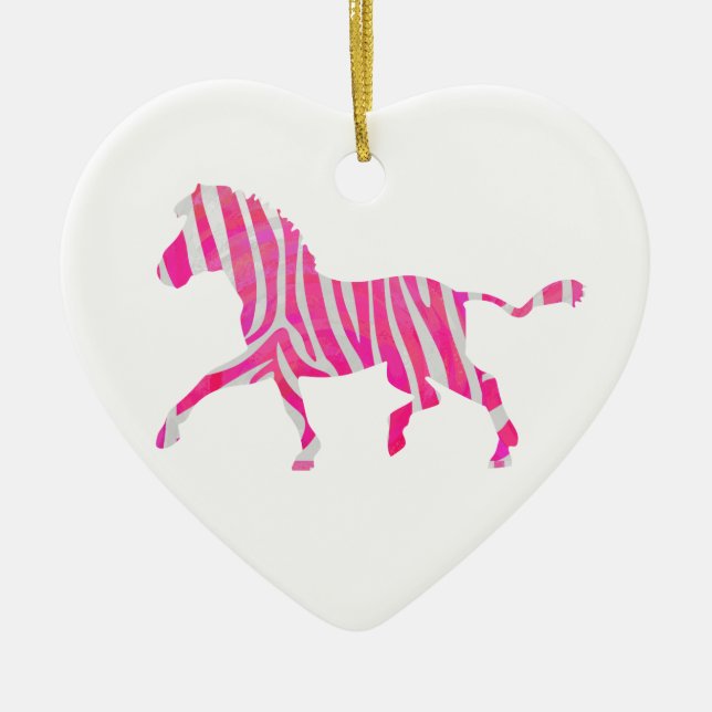 Zebra Hot Pink and White Silhouette Ceramic Ornament (Front)