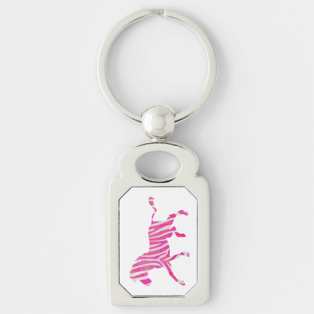 Zebra Hot Pink and White Silhouette Key Ring (Front)