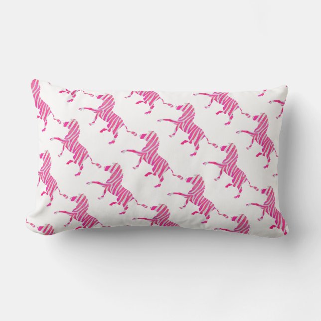 Zebra Hot Pink and White Silhouette Lumbar Cushion (Front)