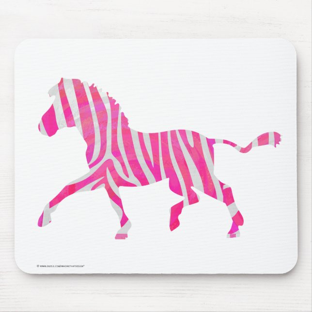 Zebra Hot Pink and White Silhouette Mouse Pad (Front)