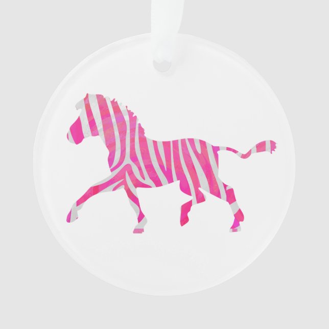 Zebra Hot Pink and White Silhouette Ornament (Front)