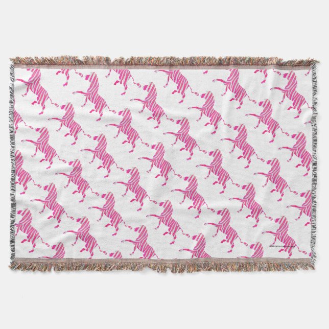 Zebra Hot Pink and White Silhouette Throw Blanket (Front)