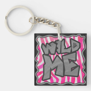 Zebra Hot Pink and White Wild Me Key Ring
