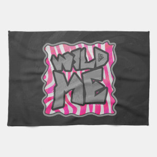 Zebra Hot Pink and White Wild Me Tea Towel