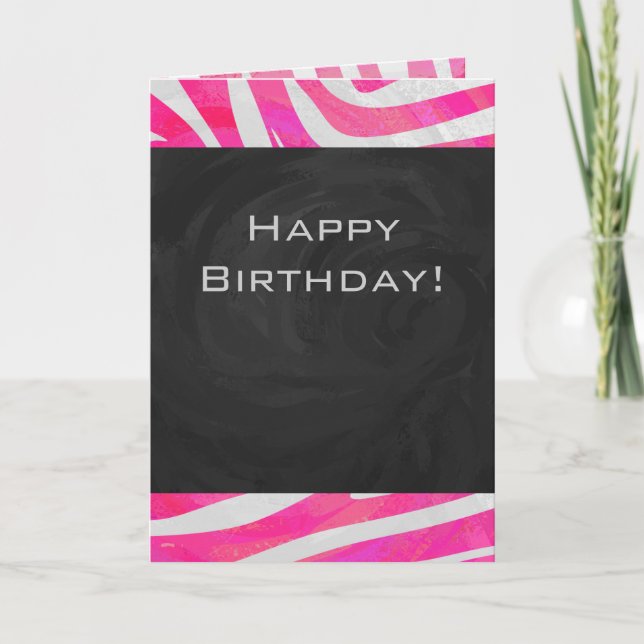Zebra Hot Pink and White with Monogram Card (Front)