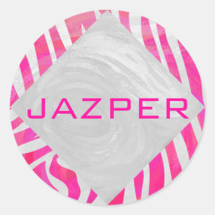 Zebra Hot Pink and White with Monogram Classic Round Sticker