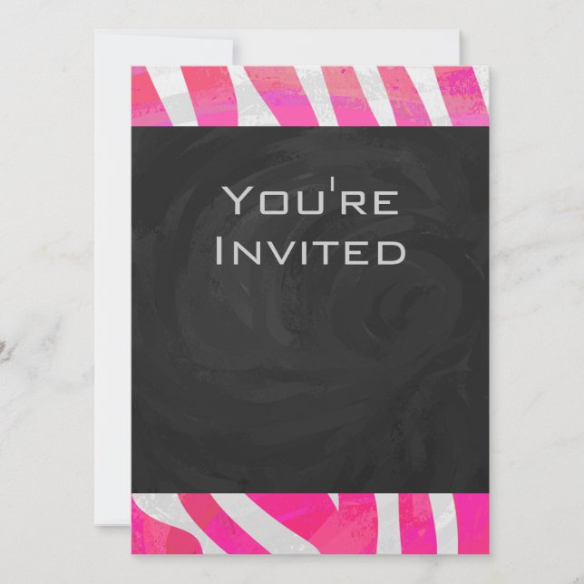Zebra Hot Pink and White with Monogram Invitation (Front)