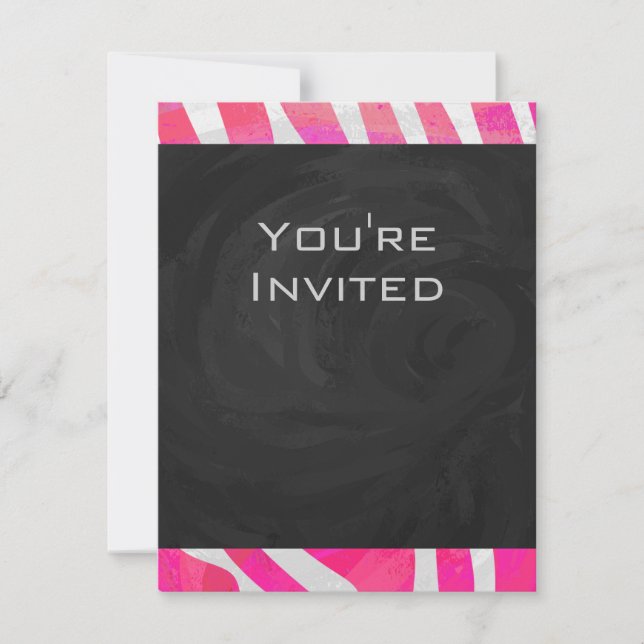 Zebra Hot Pink and White with Monogram Invitation (Front)
