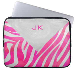 Zebra Hot Pink and White with Monogram Laptop Sleeve