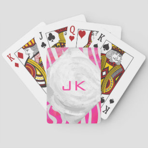 Zebra Hot Pink and White with Monogram Playing Cards