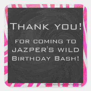 Zebra Hot Pink and White with Monogram Square Sticker