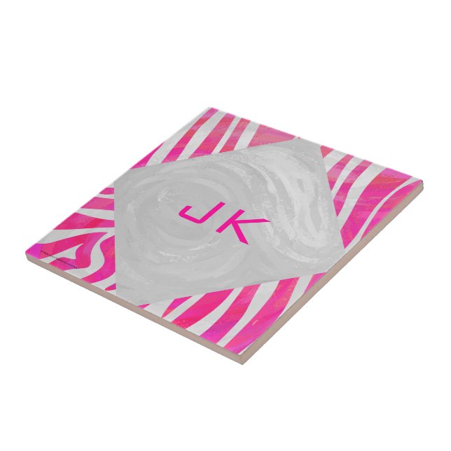 Zebra Hot Pink and White with Monogram Tile (Side)