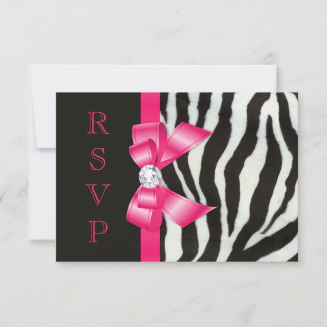 Zebra Hot Pink Bow RSVP Card (Front)