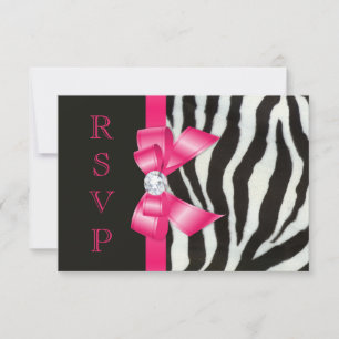 Zebra Hot Pink Bow RSVP Card