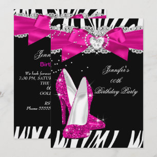Zebra Hot Pink High Heel Shoe Black Birthday 4 Invitation