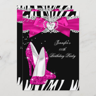 Zebra Hot Pink High Heel Shoe Black Birthday 4 Invitation