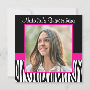 Zebra Hot Pink Photo Quinceanera Invitations