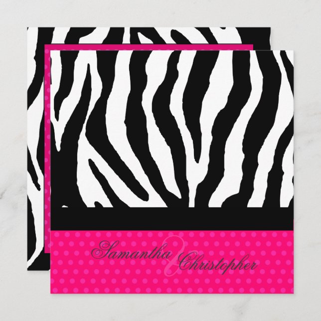 ZEBRA+HOT PINK POLKA DOTS DIY COLORS INVITATION (Front/Back)