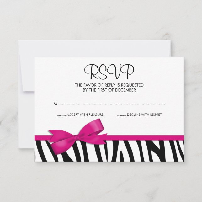 Zebra Hot Pink Printed Bow RSVP Card (Front)
