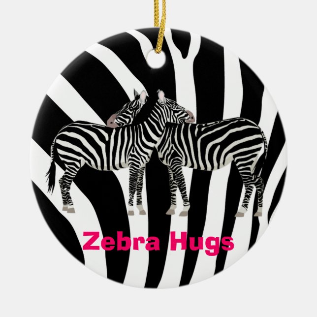 Zebra Hugs Ceramic Ornament (Front)