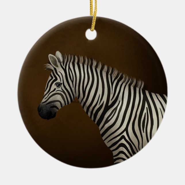 Zebra Illustration Exotic Wildlife Personalised Ceramic Ornament (Front)