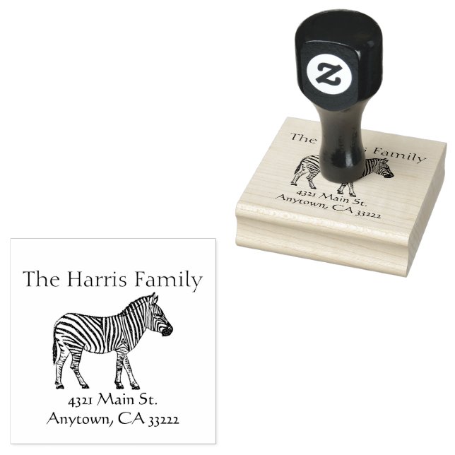 Zebra Illustration Personalised Rubber Stamp (Stamped)