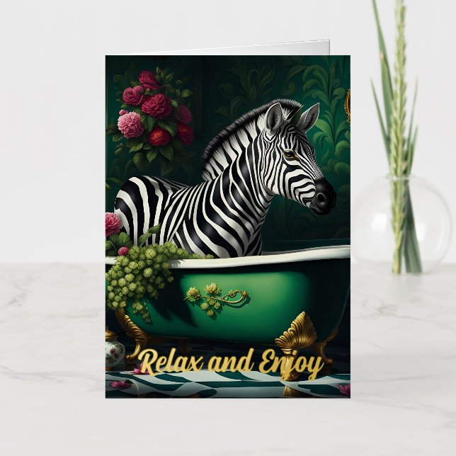 Zebra in a Bathtub Birthday Foil Greeting Card (Front)