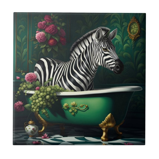 Zebra in a Bathtub Ceramic Tile (Front)