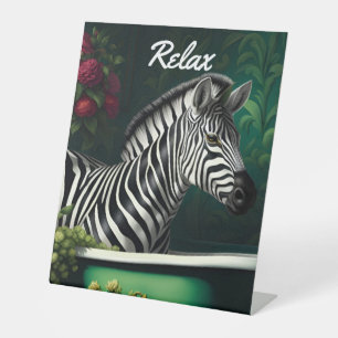 Zebra in a Bathtub Relax Pedestal Sign
